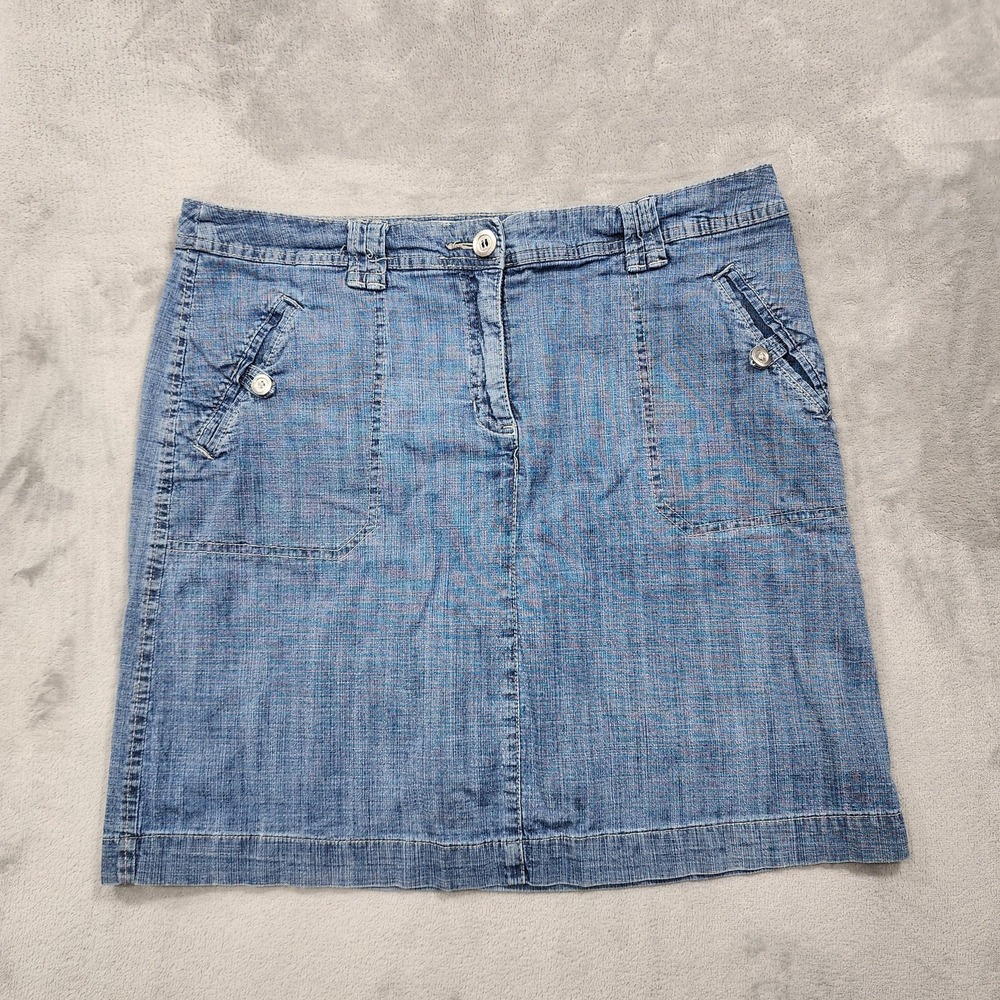 Vintage Karen Scott Skirt Womens 10 Blue Denim Pencil Pockets Stretch Summer